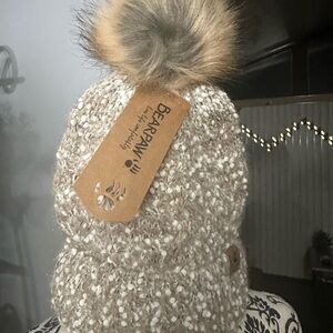 BearPaw Kids Taupe & Cream Pom Knit Hat